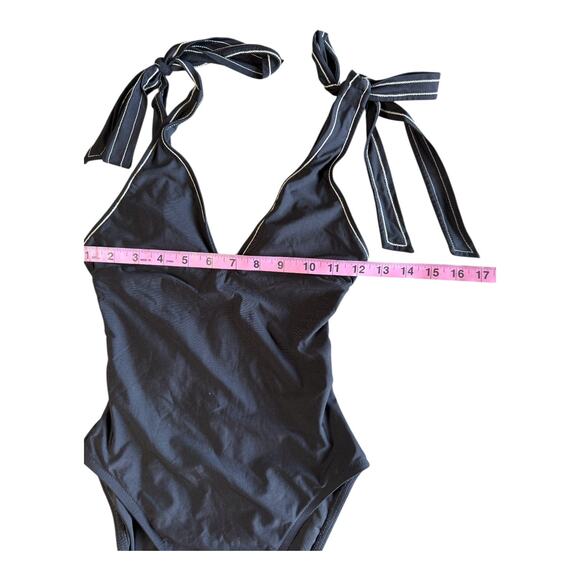 J.Crew Vintage Swimsuit One Piece Retro Black Bathing Suit Tie Straps Size 0 - Picture 3 of 6